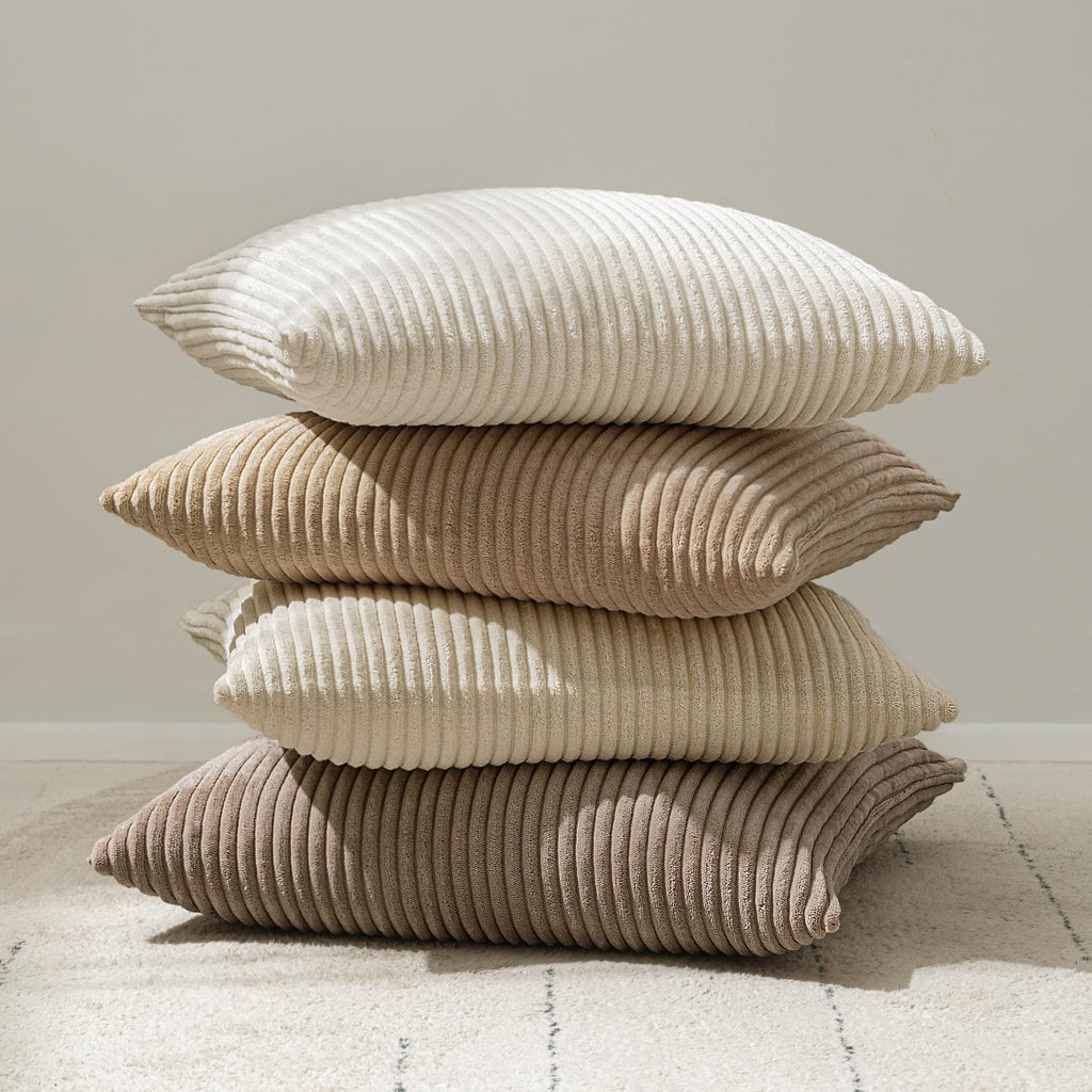 Lumbar Soft Corduroy Throw Pillow Covers Set of 2 12x20 Cream White