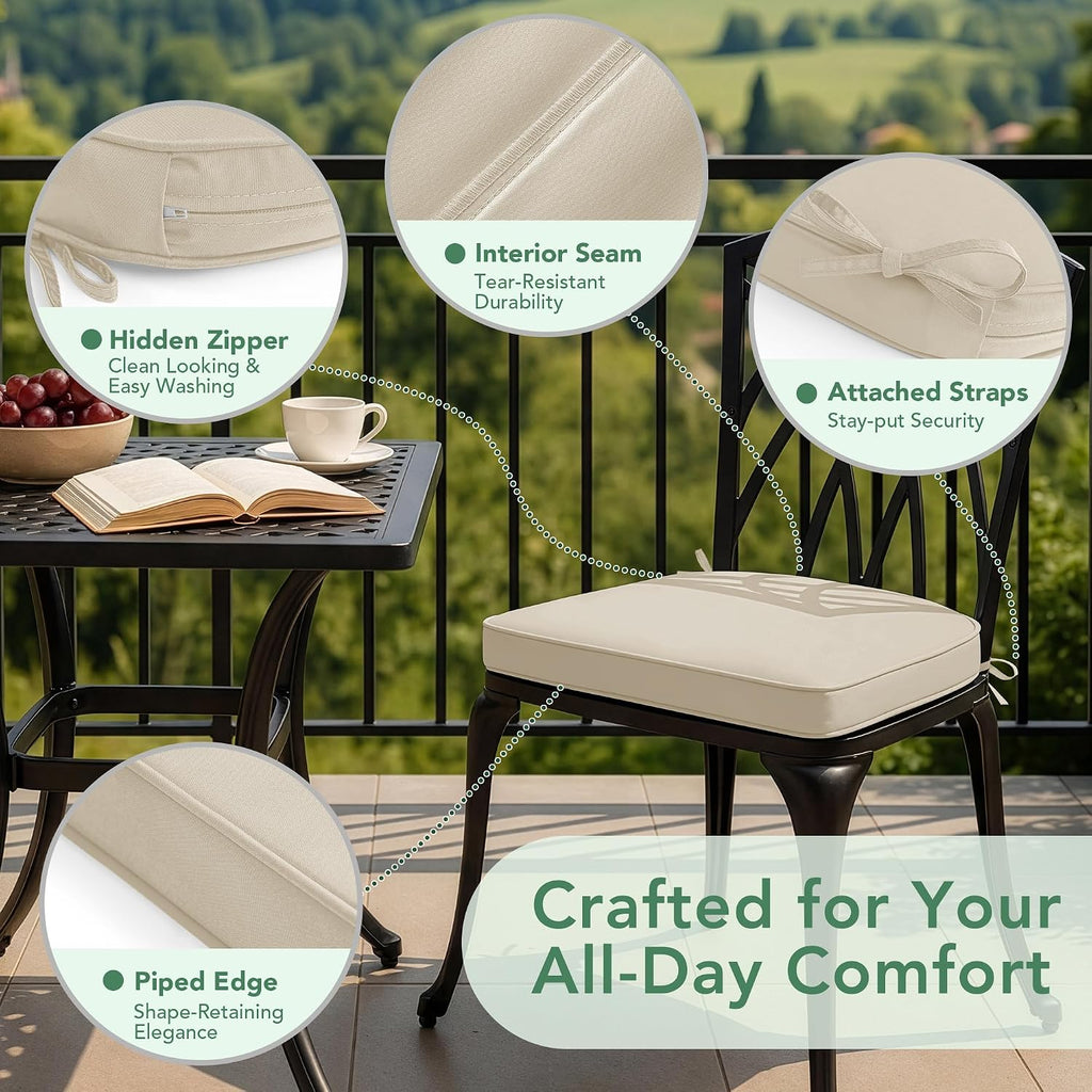 Outdoor Chair Cushions Set of 4: Waterproof & Fade Resistant Patio Furniture Cushions - 17 x 16 x 2 Inch Non Slip