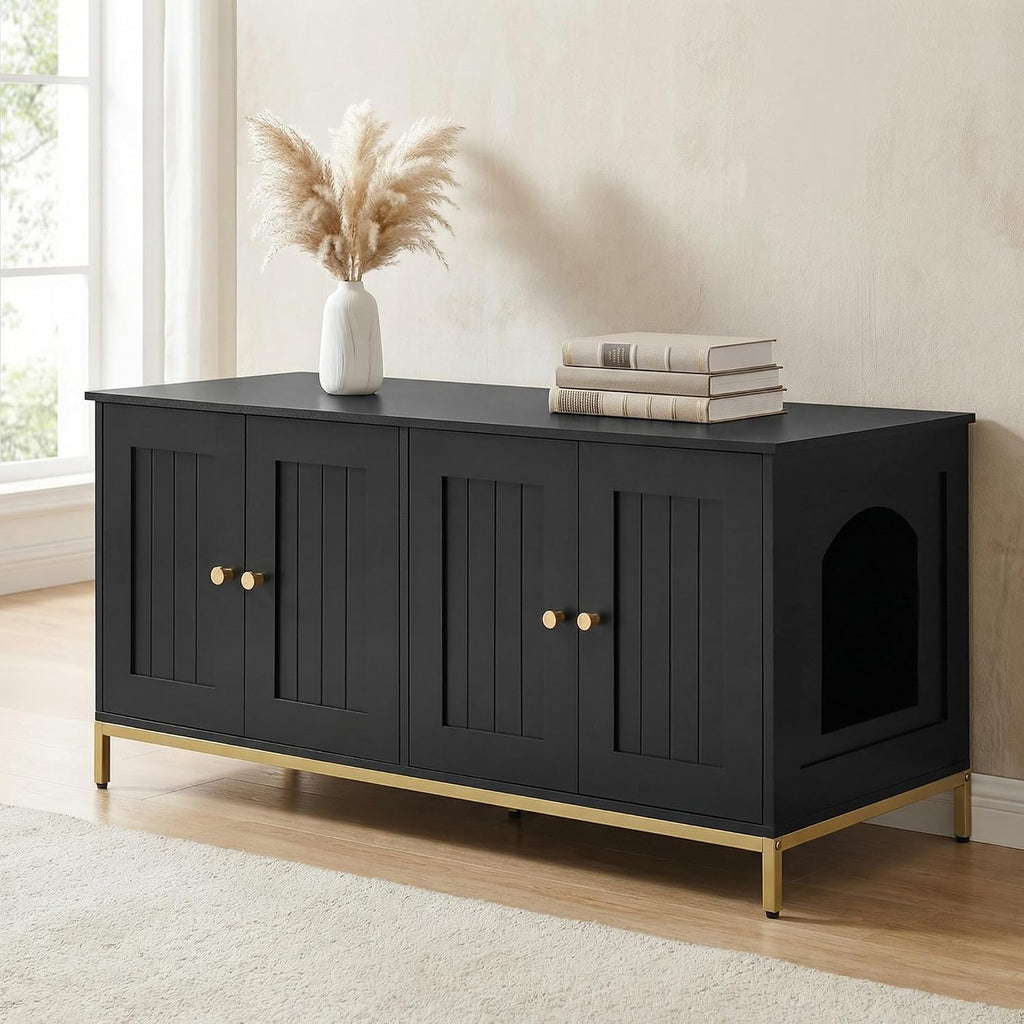 47.2" L Cat Litter Box Enclosure for 2 Cats, Black and Gold