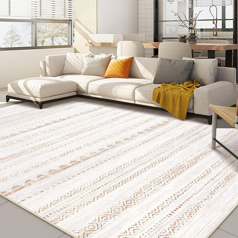 5x7 Washable Boho Moroccan Area Rug, Neutral Farmhouse Non-Slip Carpet for Bedroom Office