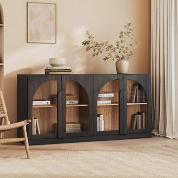 Bijou 64" Arched Glass Door Sideboard, Accent Buffet Cabinet with Storage and Adjustable Shelves, Classic Modern
