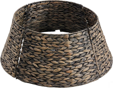 Christmas Tree Collar, Tree Skirt, Woven Hyacinth Rattan 4-Panel Tree Collar w/Cord Access Hole & Easy Lock Design