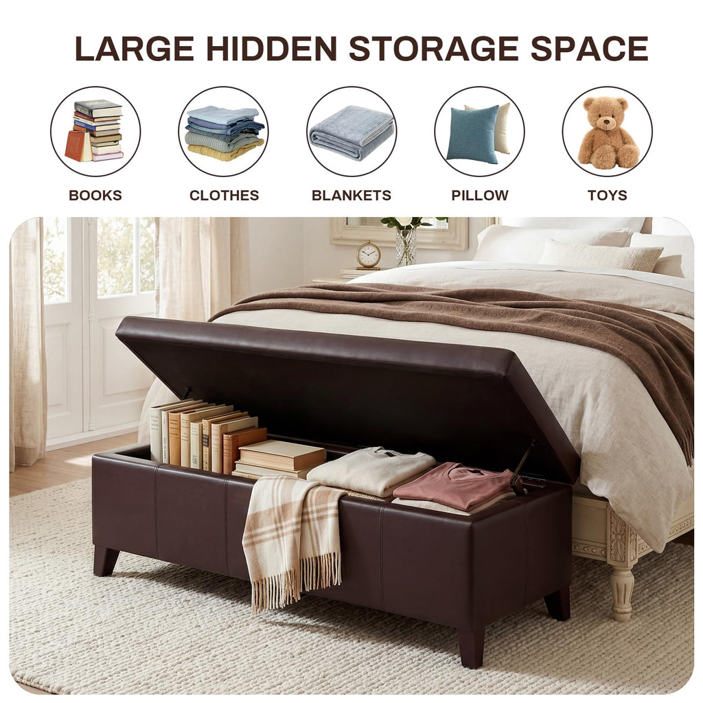Brown Ottoman with Storage 51" Faux Leather Storage Ottoman