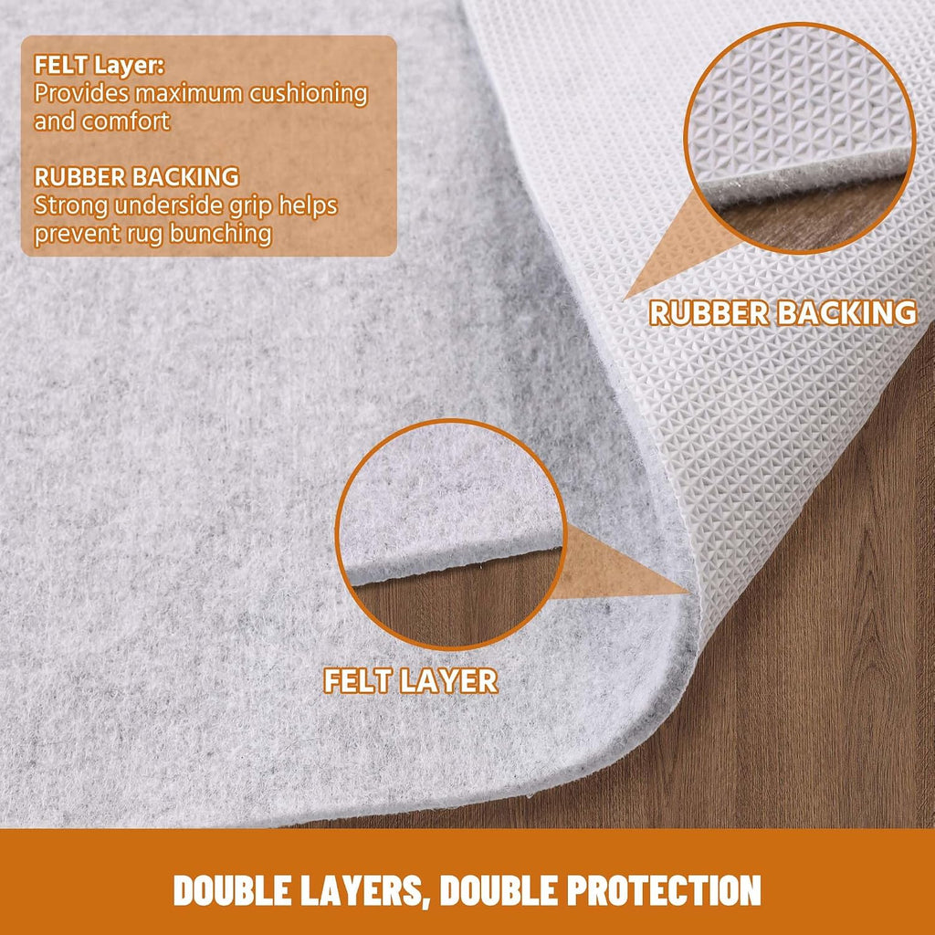 4' x 6' Non Slip Rug Pad Waterproof, 1/4" Thick 100% Felt +Rubber Rug Pad, Under Area Rug Pad Protective Cushioning - Set of 24