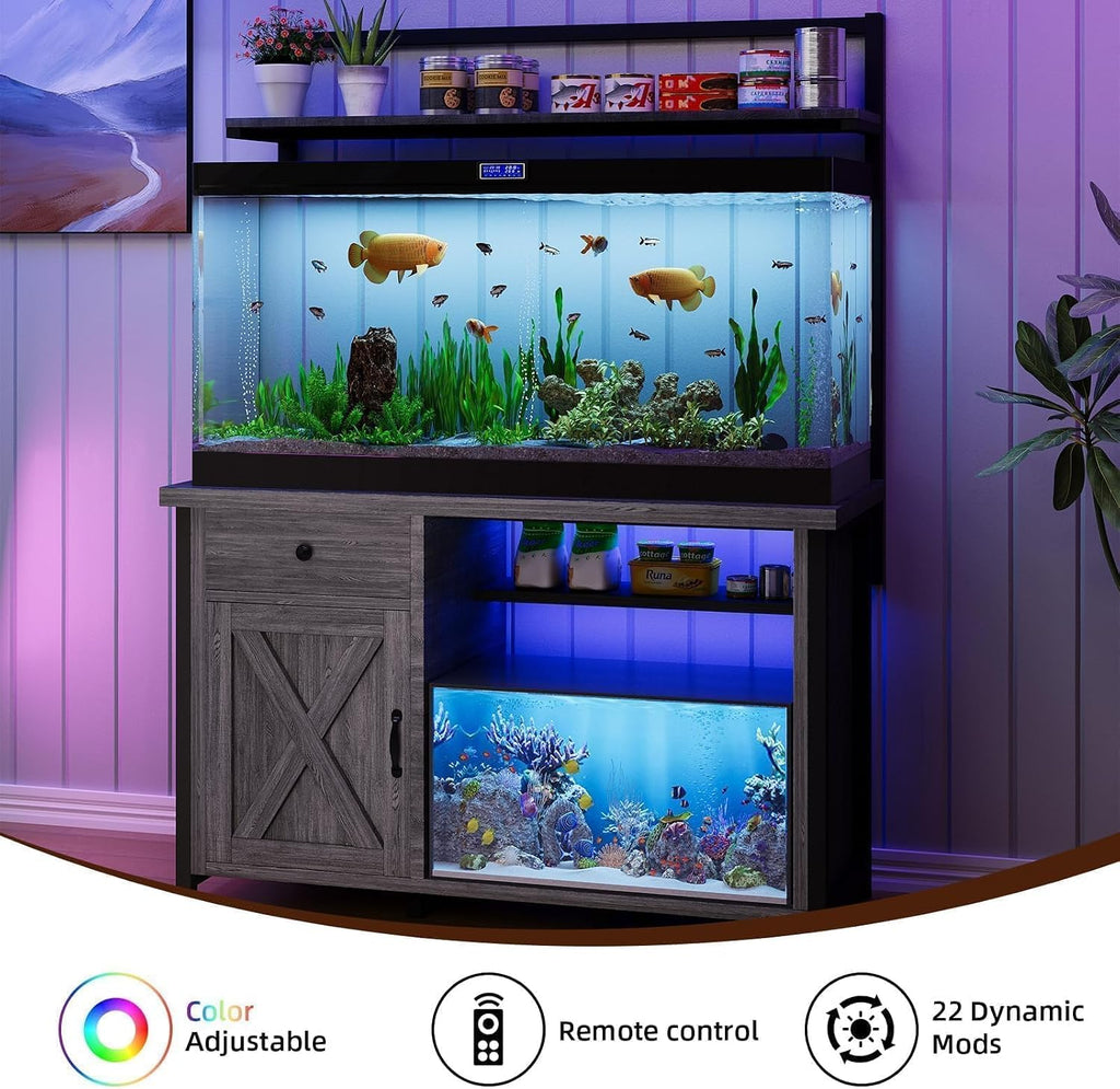 55-75 Gallon Fish Tank Stand with Storage, Aquarium Stand with Shelf, Gray