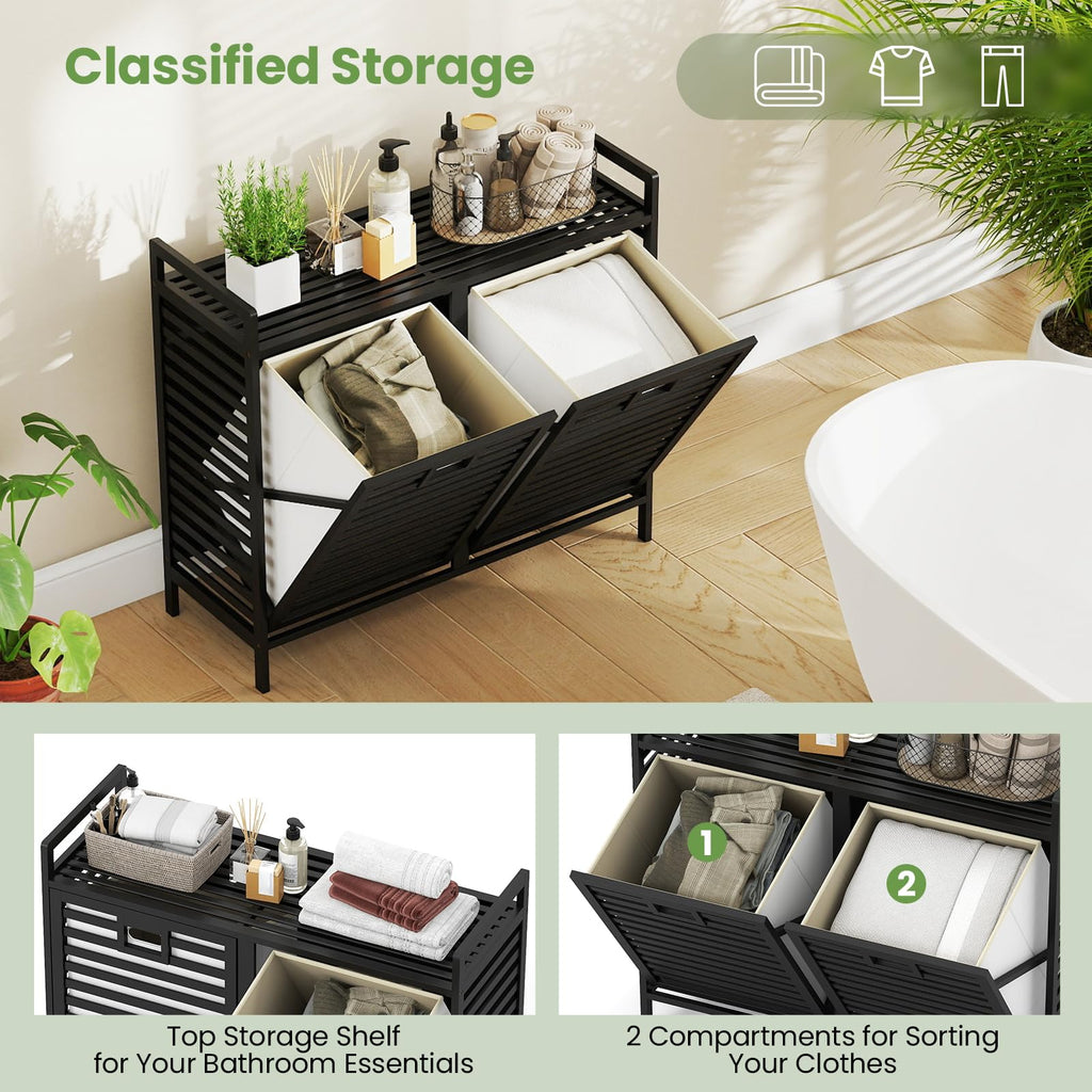 Bamboo Tilt Out Laundry Hamper Cabinet, Wicker Laundry Sorter