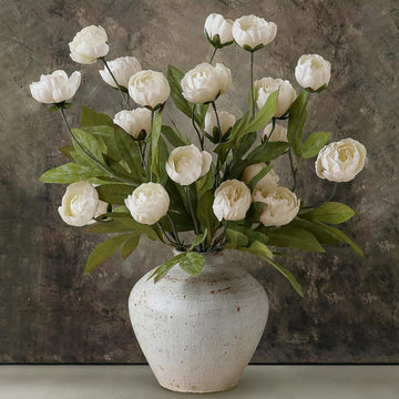 27" Faux Silk Peony Artificial Flowers Stems for Vase (Cream) - Set of 6