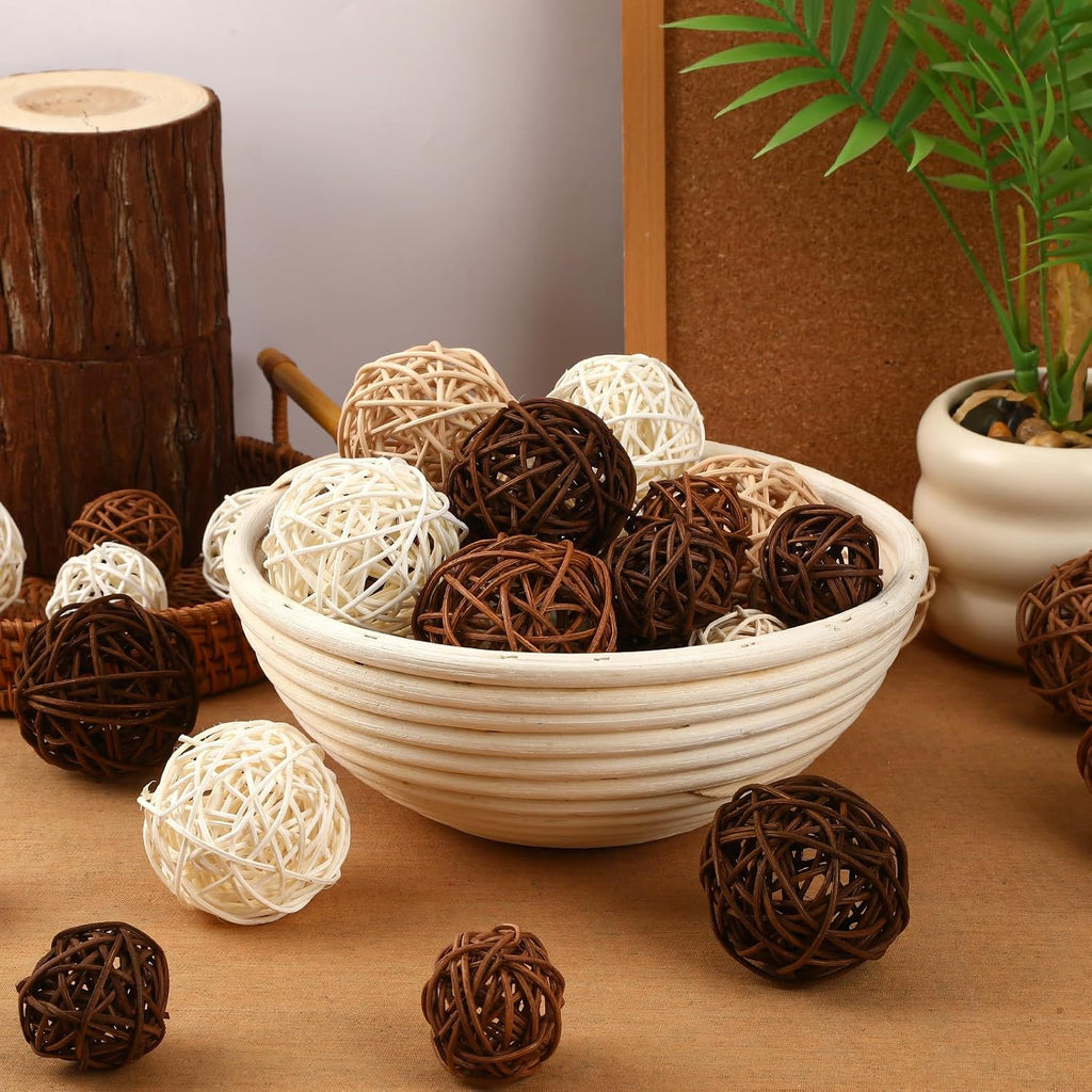 Natural Wicker Rattan Balls, Table Centerpieces Vase Bowl Filler Hanging Decor DIY Craft House Ornament - Set of 40