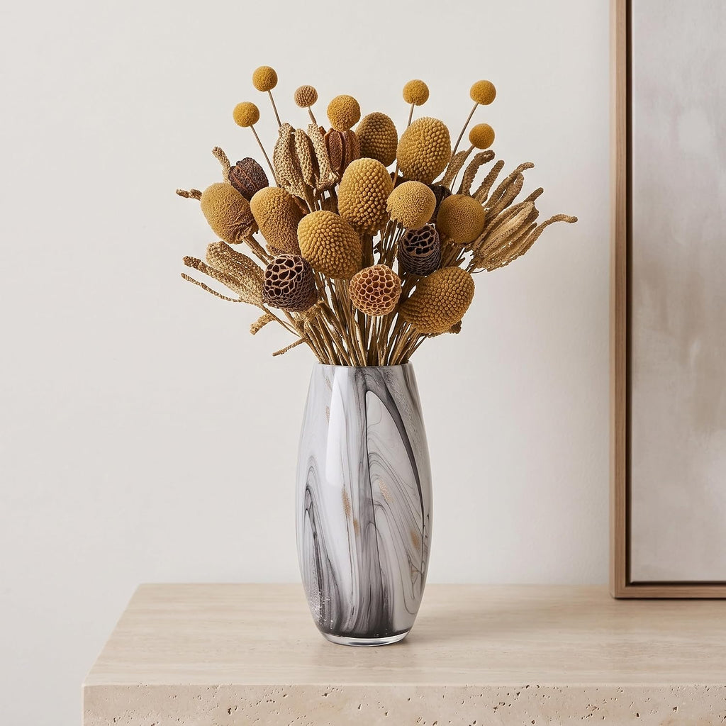 Hand Blown Glass Art Vase, Tall Decorative Flower Vase Decor(BKWH)