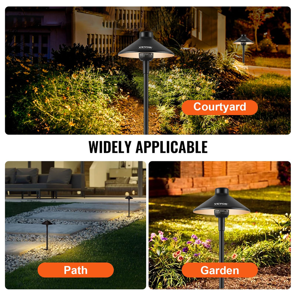 8 Pack Low Voltage Landscape Path Lights, 3W 210LM 12V-24VAC/DC Outdoor LED Pathway Lighting, 3000K Warm White