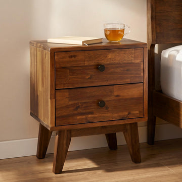 Silvia Nightstand with 2 Drawers, Solid Wood Bedside Table, Table with Storage Drawers, Bedside End Table with