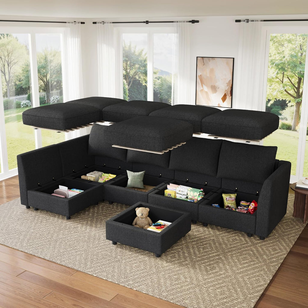 Modular Sectional Sofa L Shaped Sectional Couch with Storage, Convertible Couches - Linen Grey