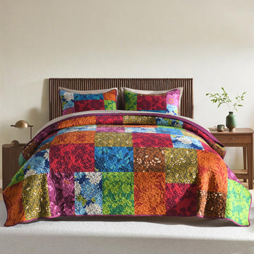 Quilt Bedspread Set with 2 Pillow Shams-Waffle Textured Breathable Coverlet Needle-Punched Plush Fill