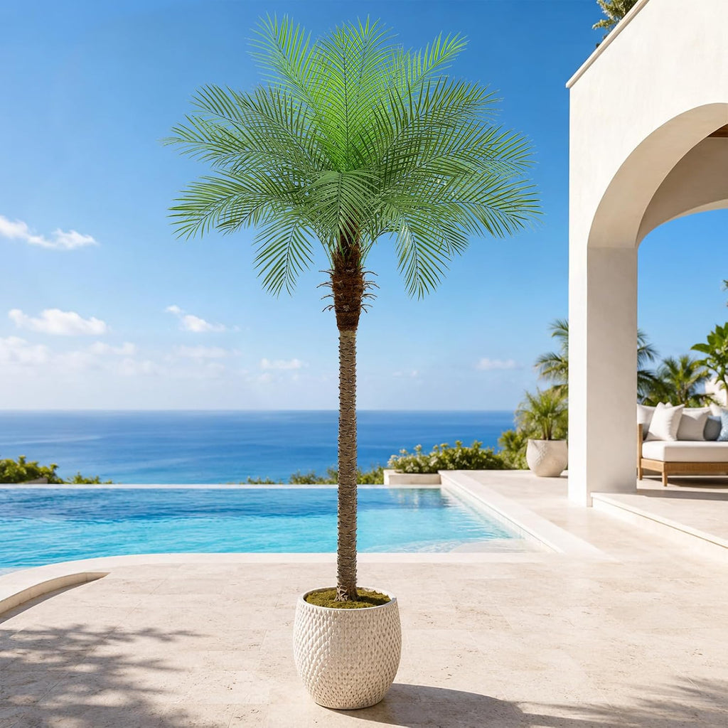 Artificial Phoenix Palm Tree 8ft Tall - Fake Large Tropical Tree with 18 Adjustable Leaves, Outdoor Indoor Faux Sago
