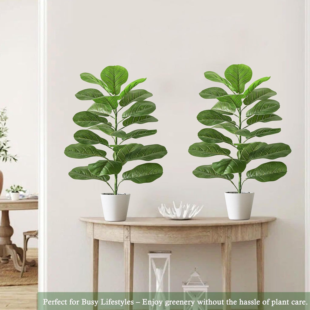 2.5FT Artificial Fiddle Leaf Fig Trees -30" Faux Ficus Lyrata Plant Fake Fig Tree Lifelike Fig Plant Silk - Set of 2