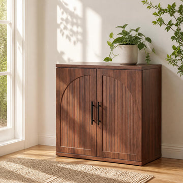 31.5" Fluted Walnut Buffet Cabinet Sideboard with Storage, Small Sideboard Cabinet with 2 Doors, Wood Mid Century