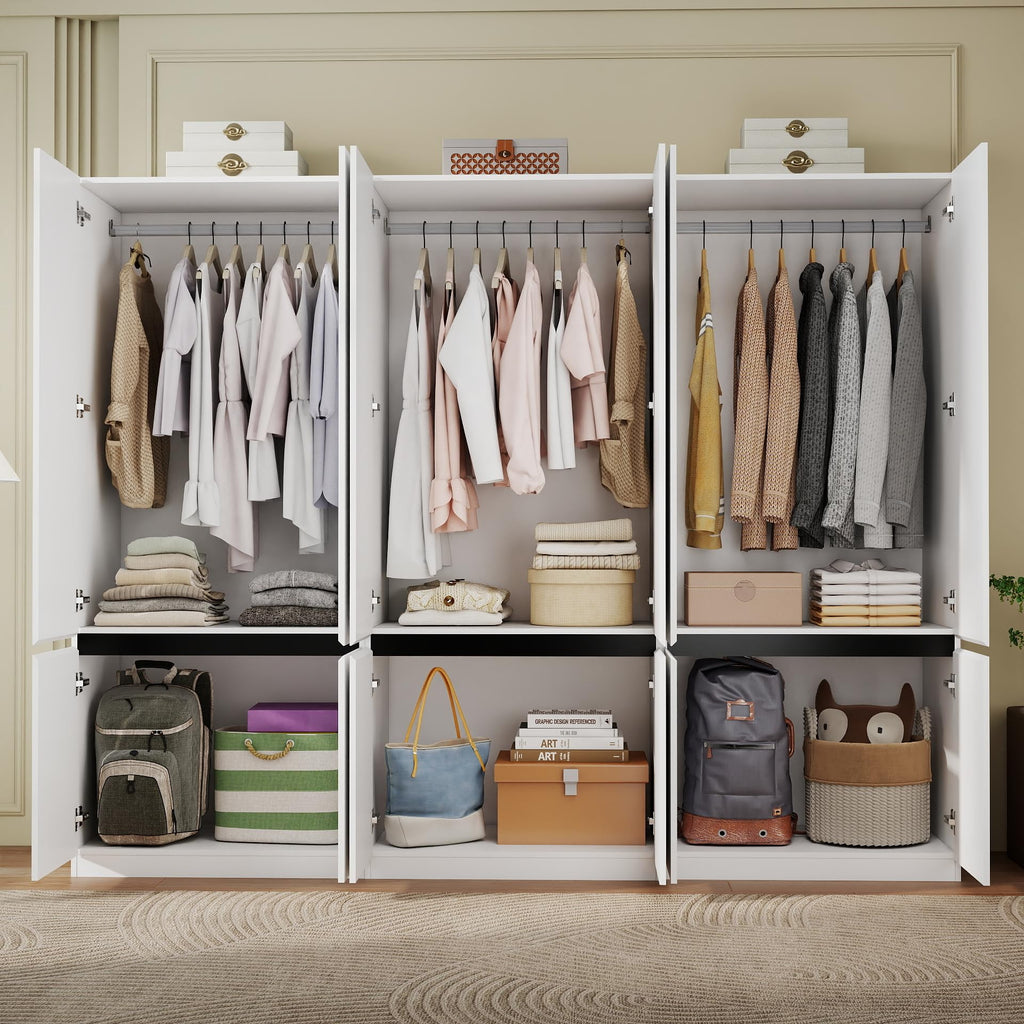 White Armoire Wardrobe Closet with 6 Doors, 75" Tall x 95" Wide