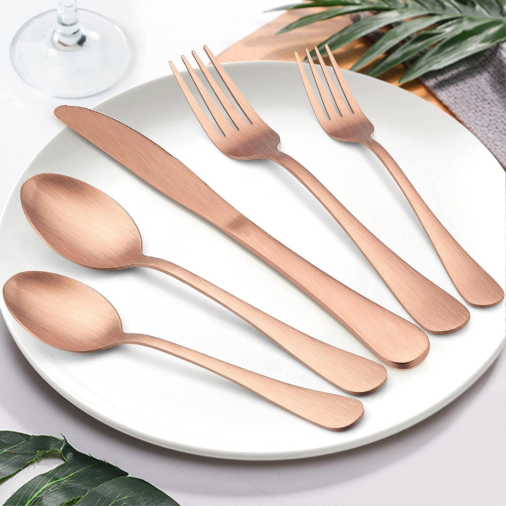 20 Piece Matte Copper Silverware Set, Stainless Steel Copper Flatware Cutlery Set for 4, Fancy Kitchen Utensil