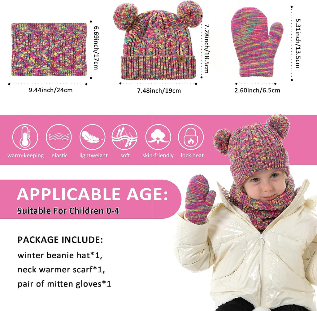 Toddler Kids Winter Hats and Gloves Scarf Neck Warmer Set
