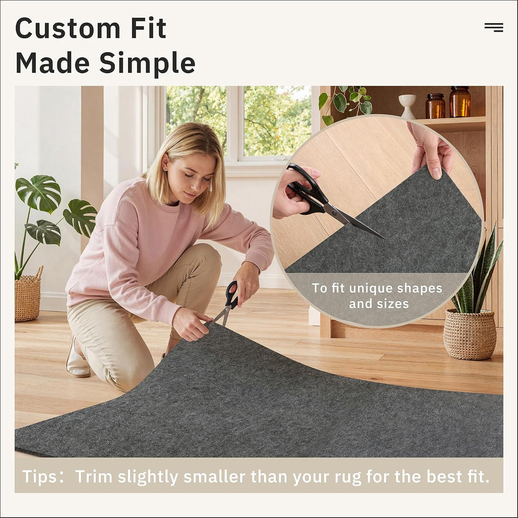 Non Slip Rug Pads 8x10, 1/4" Thick Felt Cushioned Rug Gripper Pad - Set of 80