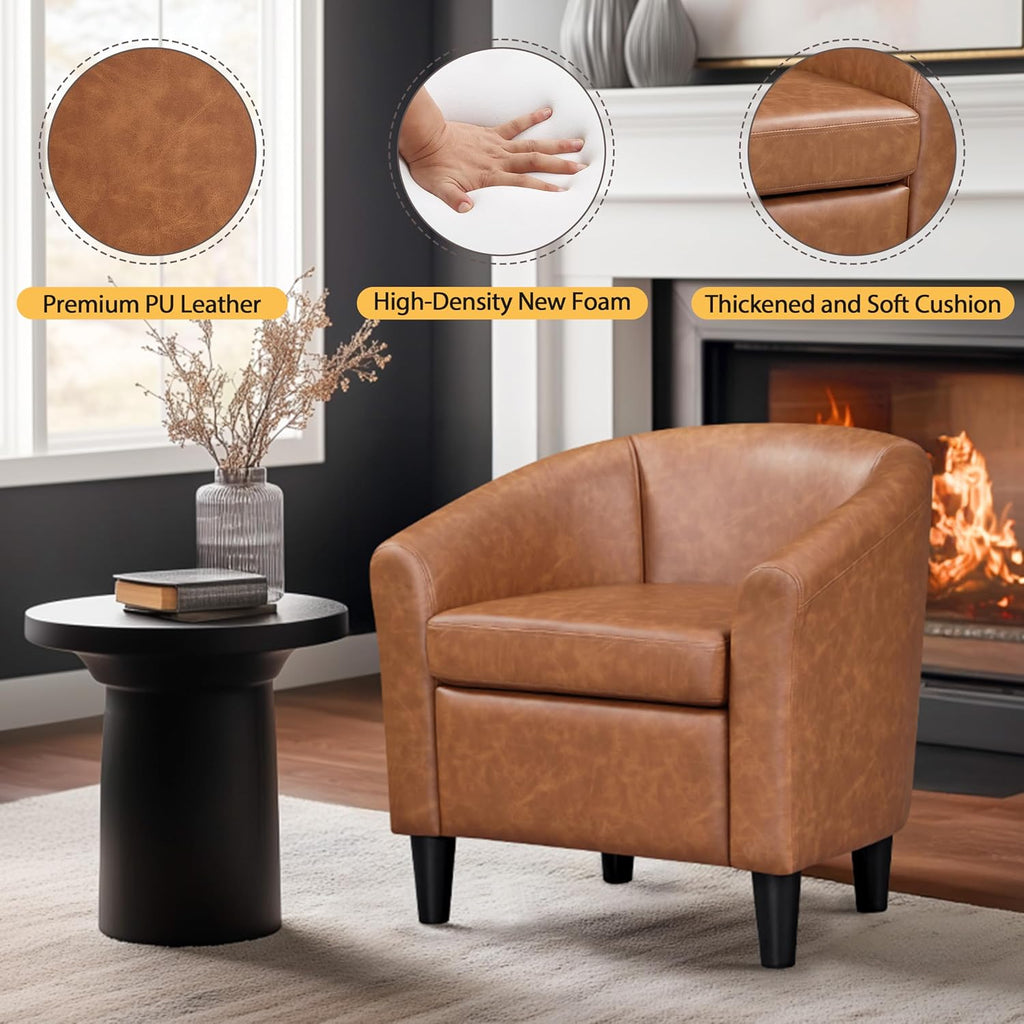 Faux Leather Accent Chair, 300 lb Cap, Brown