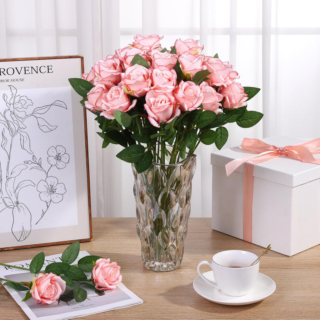 80 Pcs Artificial Roses Long Stem Silk Flowers Light Pink