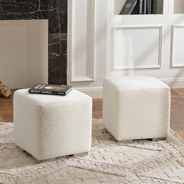 18.5" Wide Modern Square Boucle Ottoman Set of 2