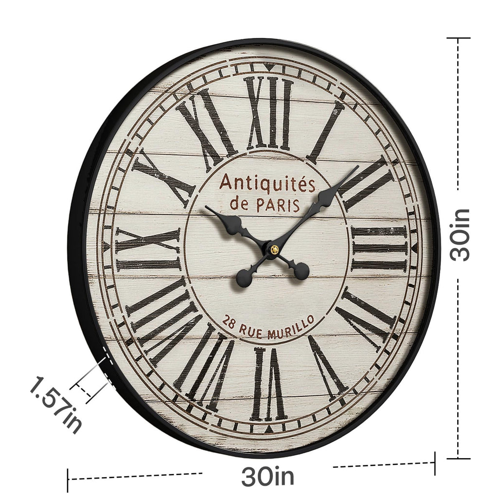 30 Inch Large Farmhouse Wall Clock, Vintage Distressed White