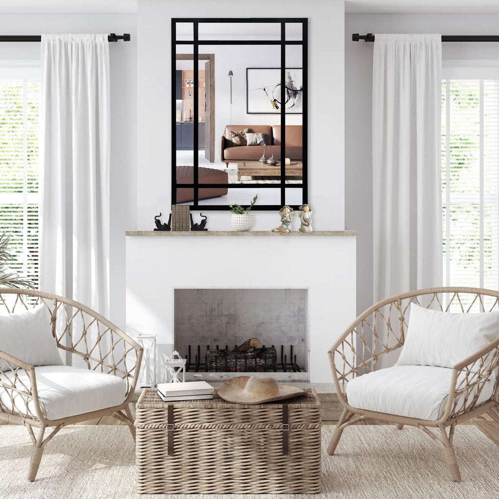 Black Rectangle Mirror, Farmhouse Decorative Wall Mirror, Fireplace, Accent Wall Decor (Black1, 34" x 24")