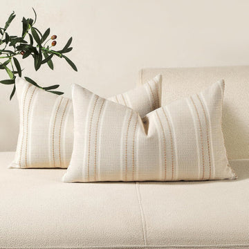 Stripe Throw Pillow Covers 12x24 Lumbar Khaki Farmhouse Pillow Covers
