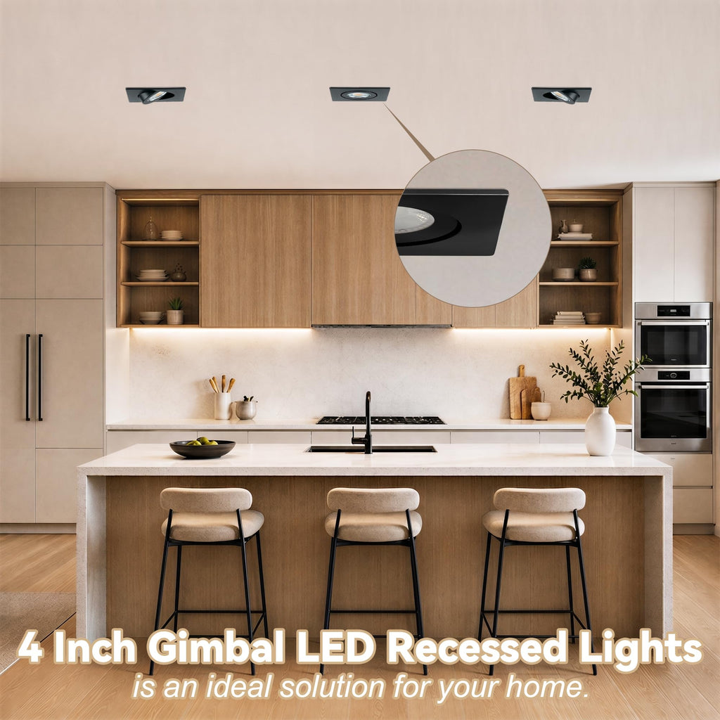 Black Square Gimbal Recessed Spot Lights 4 Inch 6 Pack,dimmable