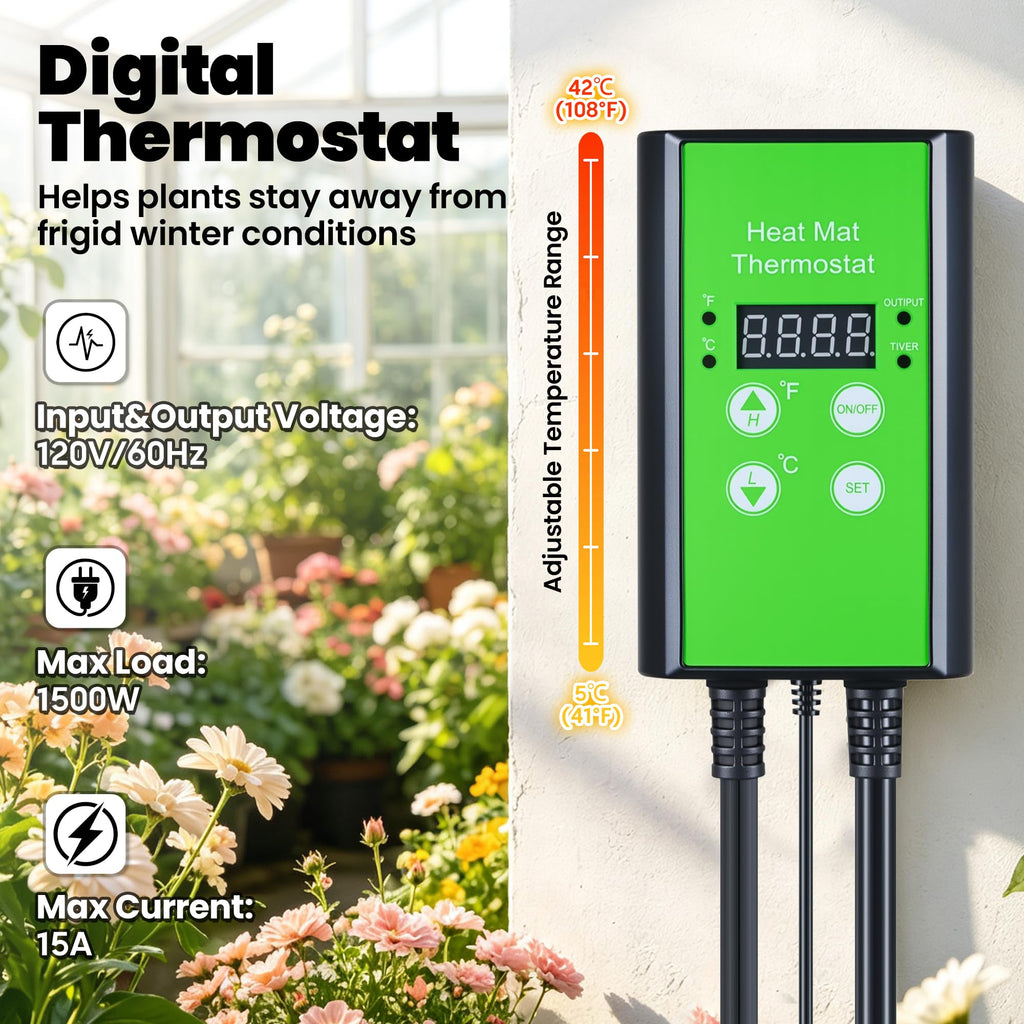 Greenhouse Heater with Thermostat, Electric Outdoor Heaters, Black