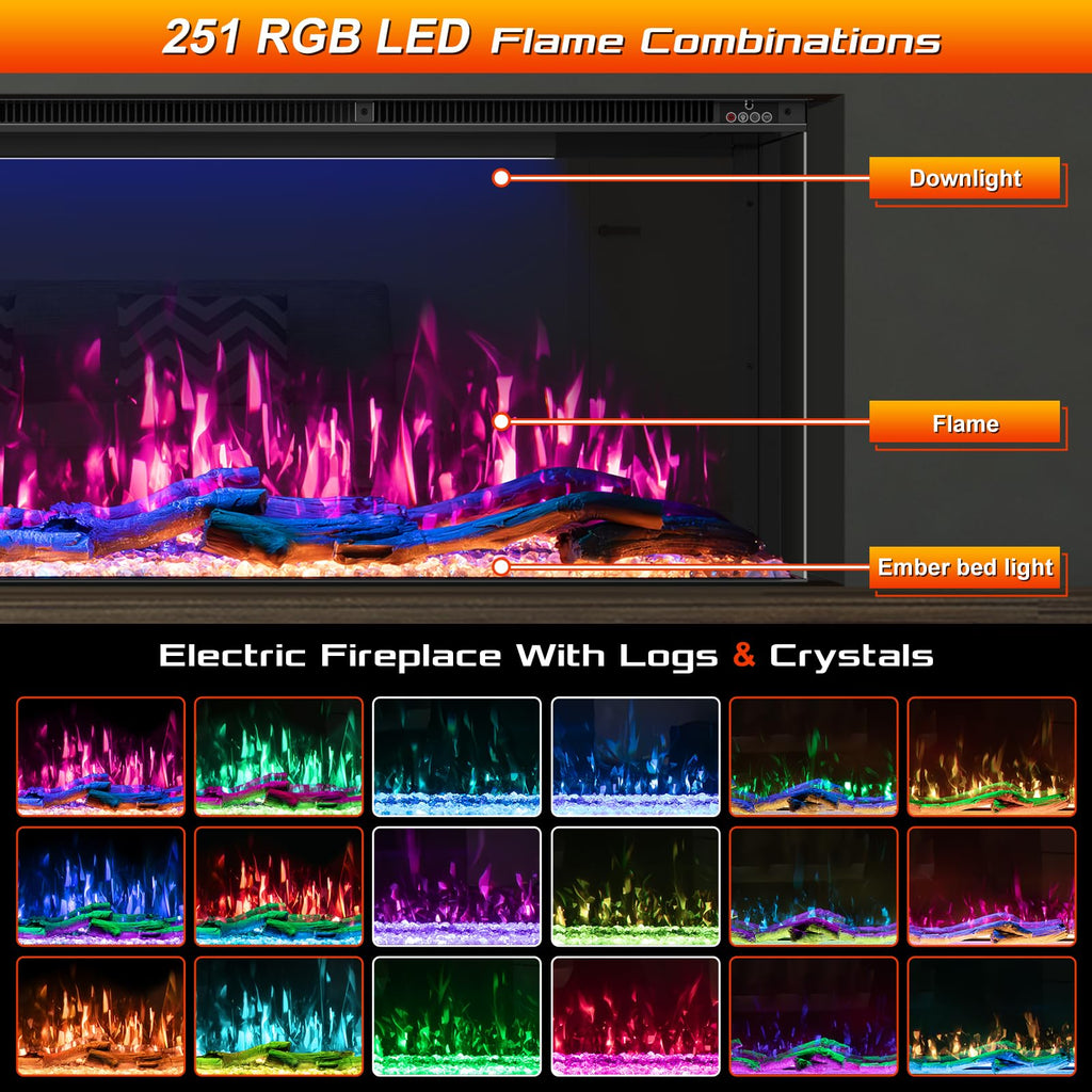 80 inch 3 Sided 3D Mirrored Electric Fireplace Inserts, Smart WiFi Built-in Linear Fire Place Heater 1500/750W with