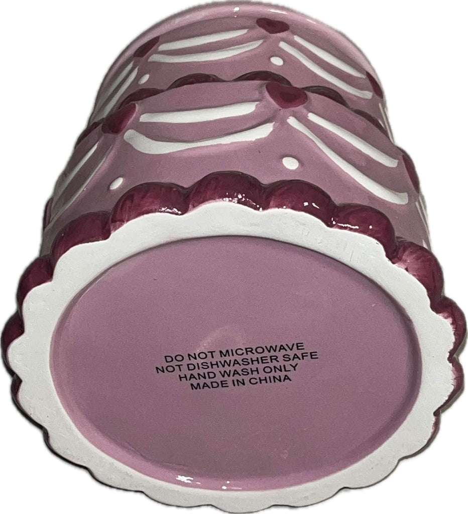 Vintage Style Ceramic Cake Cookie Jar, Pink and Purple, 5 x 5.5 inches