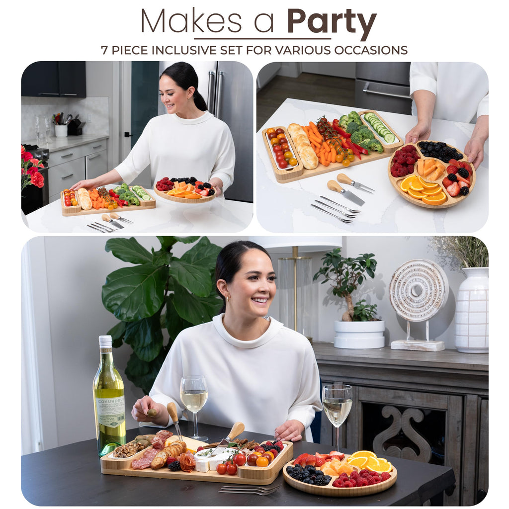 Charcuterie Boards Set, Bamboo Cheese Tray with Serving Accessories
