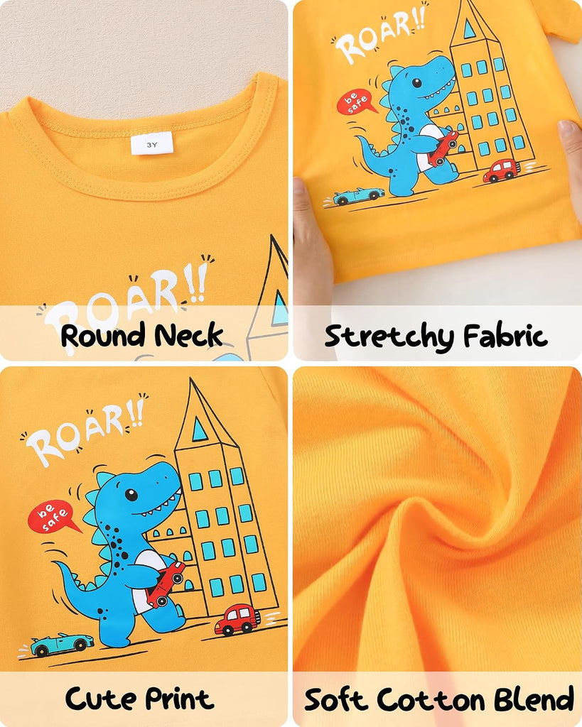 Toddler Boy Shirts Summer Short Sleeve T-Shirts Cotton Casual Graphic Crewneck Top Tees Pack