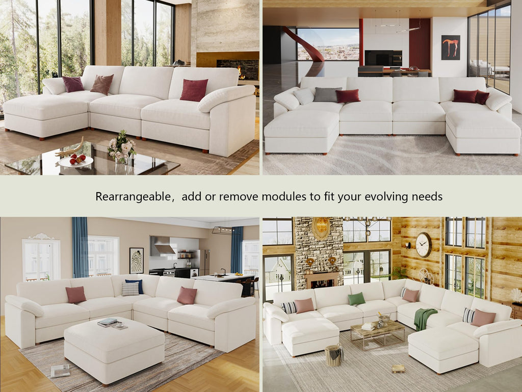 Oversized U Shape Sectional Modular Sofa, White Deep seat Couch