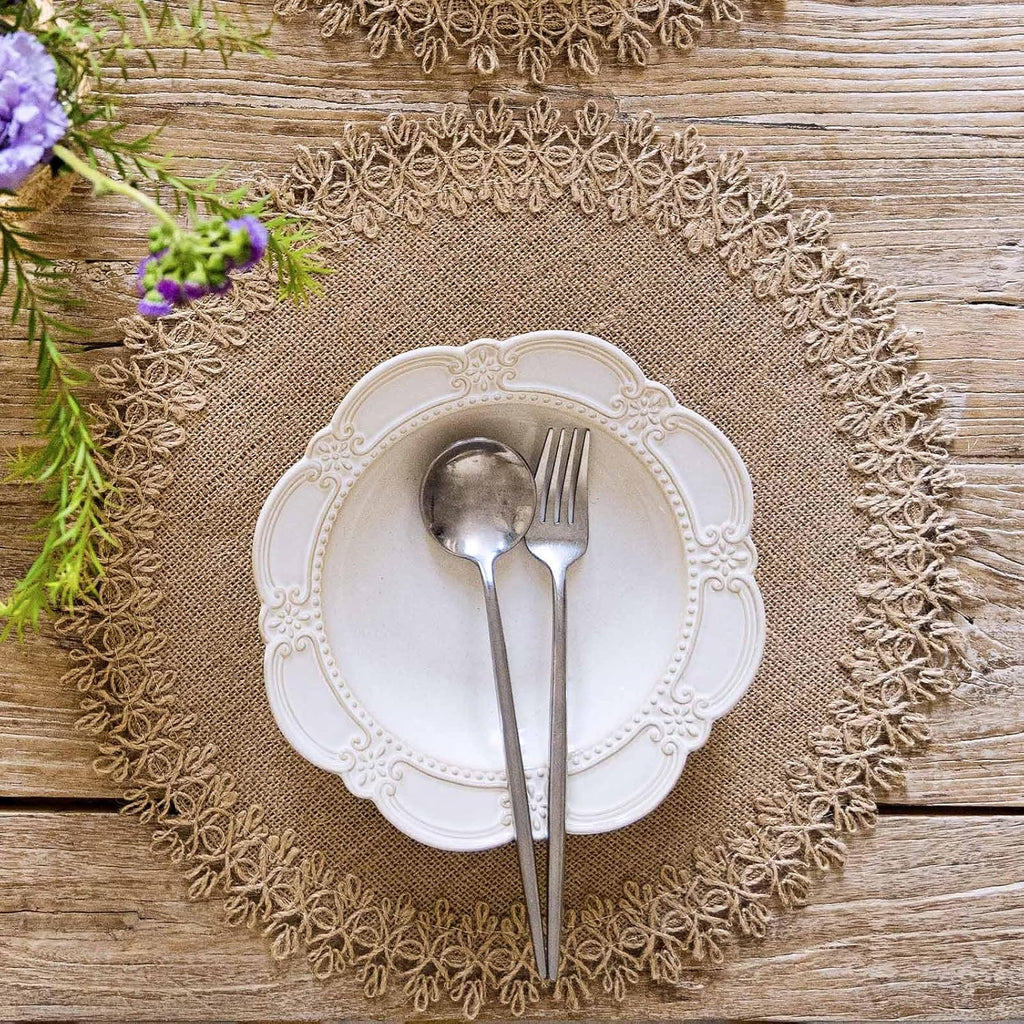 Burlap Round Braided Placemats for Dining Tables 15 Inch Heat Resistant Jute Table Mats Farmhouse Woven - Set of 12