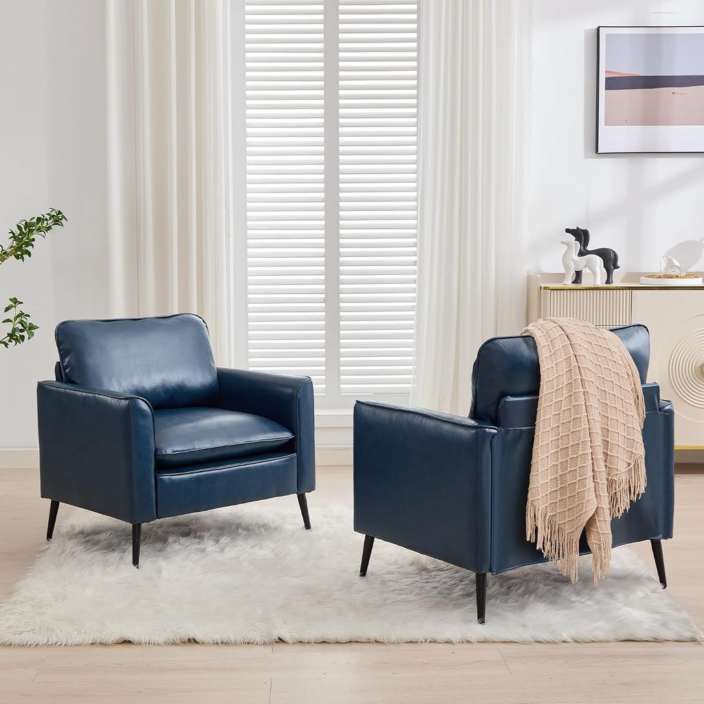 Accent Chairs, Faux Leather Arm Chairs (Blue, 2) - Set of 2