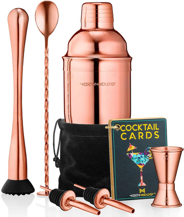 8-Piece Cocktail Shaker Set with Velvet Bag | Complete Kit for Bartenders | Includes Shaker with Strainer, Jigger - Set of 8