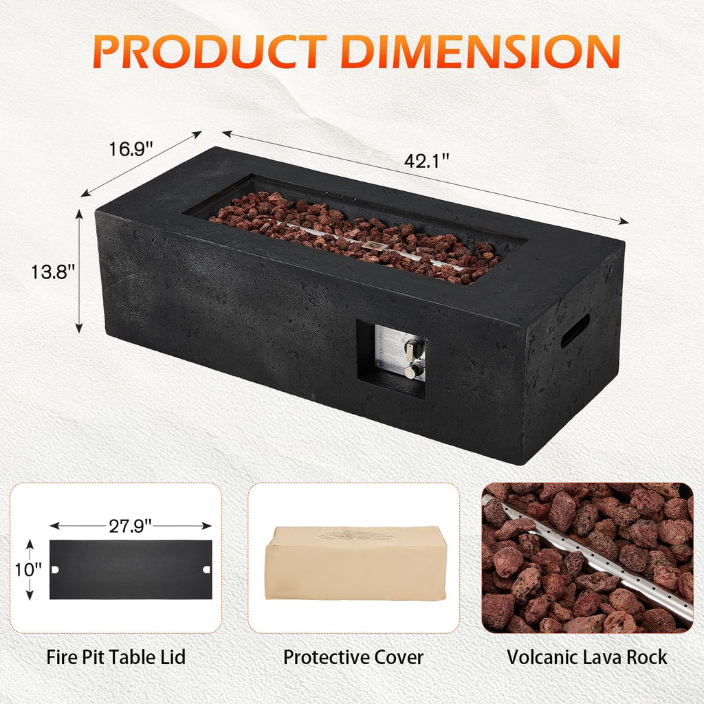 42" Outdoor Propane Fire Pit Table Rectangle Gas Fire Pit No Tank Holder | 50,000 BTU 2 in 1 Low Profile Firepit