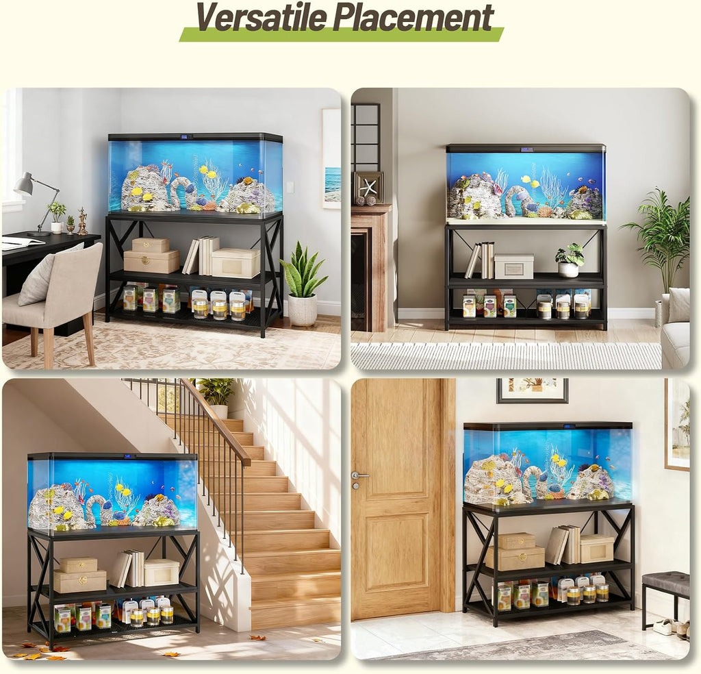 55-75 Gallon Fish Tank Stand with 3-Tier Storage Shelf, Metal Aquarium Stand for Reptile Terrarium Turtle and Breeder