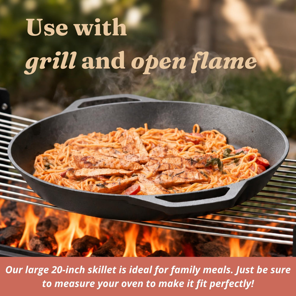 Extra Large Pre-Seasoned 20 Inch Cast Iron Skillet, Double Handle
