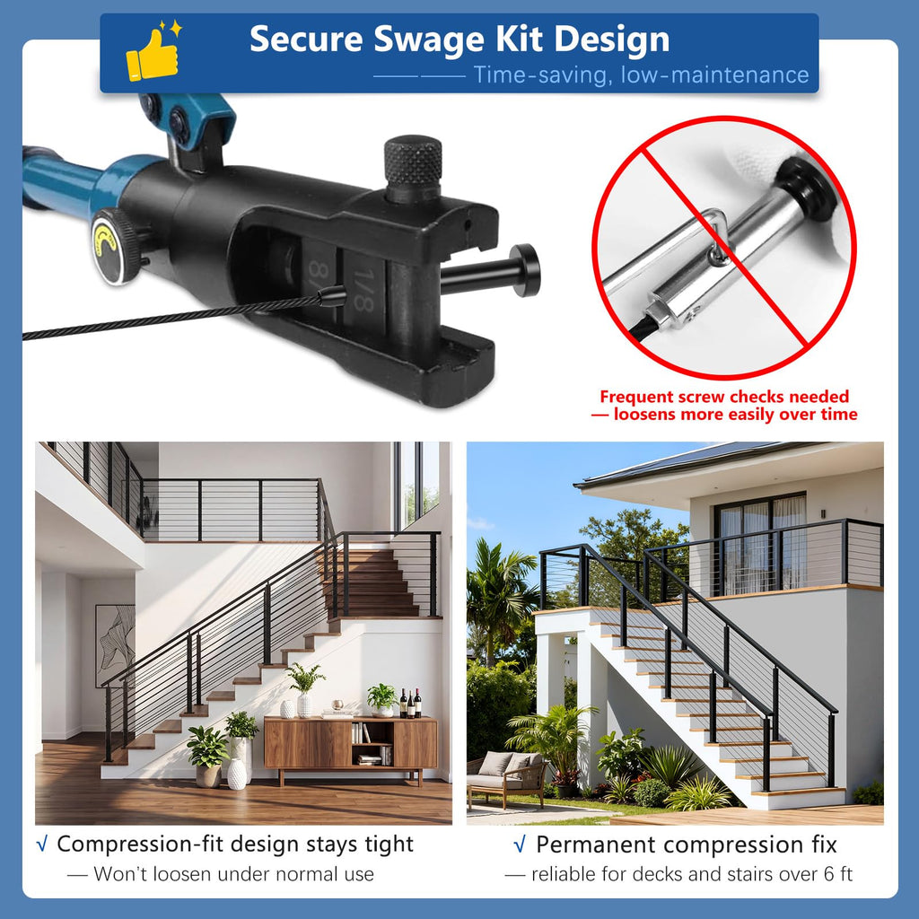 8ft-12ft Modular 42in Cable Railing System for Deck with Handrail