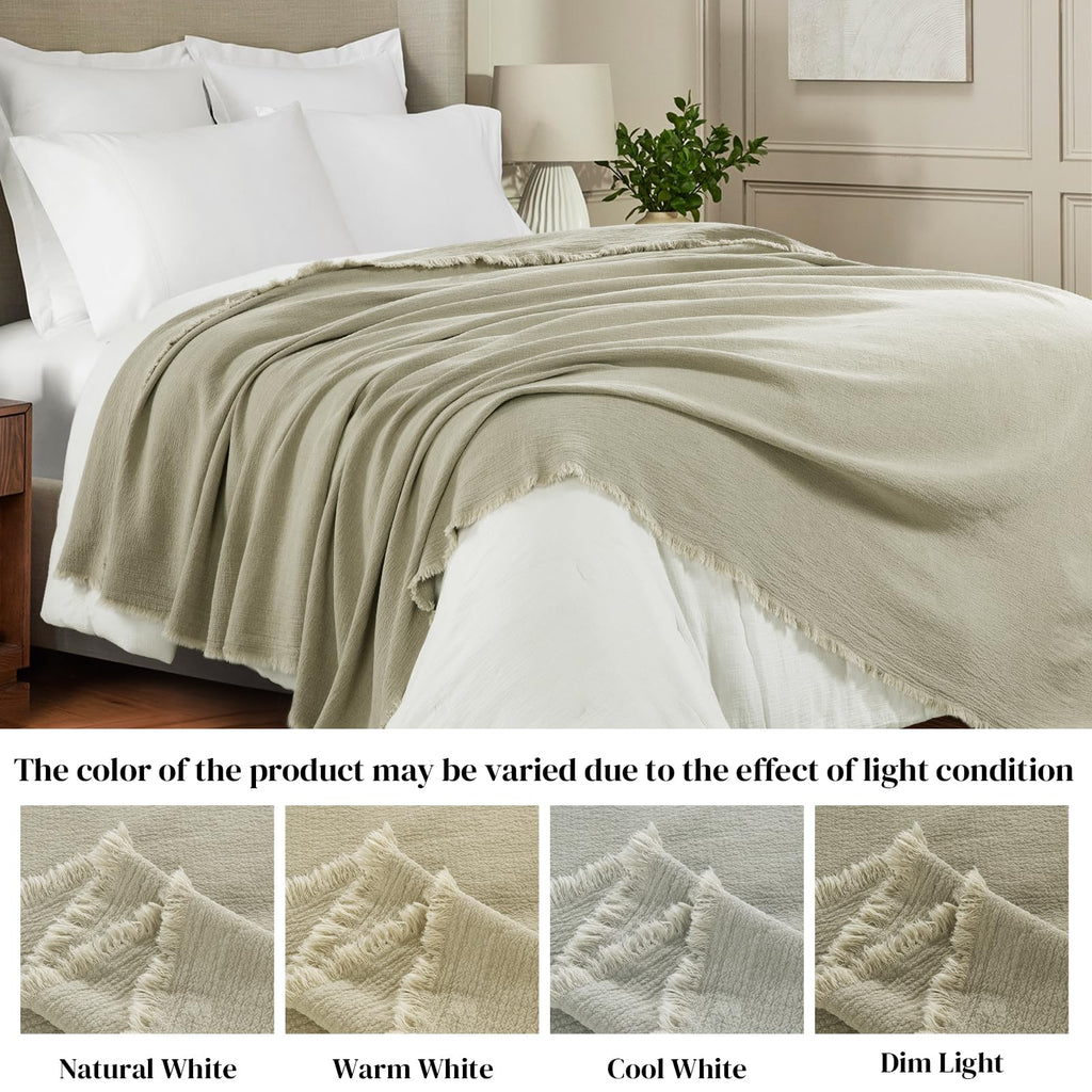 88"x92" Linen Queen Size Blanket-Soft Linen Reversible Throw Lightweight Blanket in Natural Color Bed Blanket (Flax