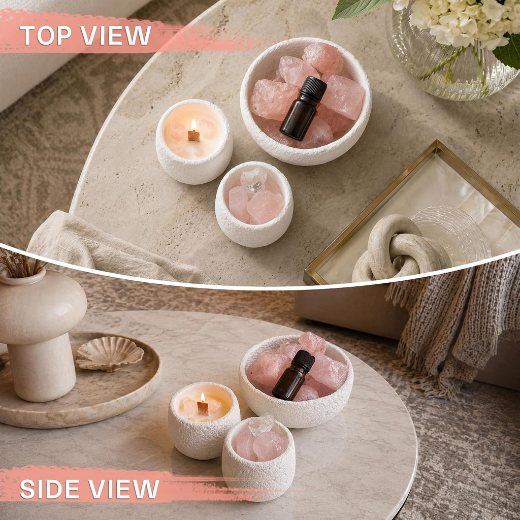 Pink Quartz Crystal Essential Oil Diffuser & Candle Set - Soy Wax Candle, Crystal Diffuser Stones & 10ml Essential