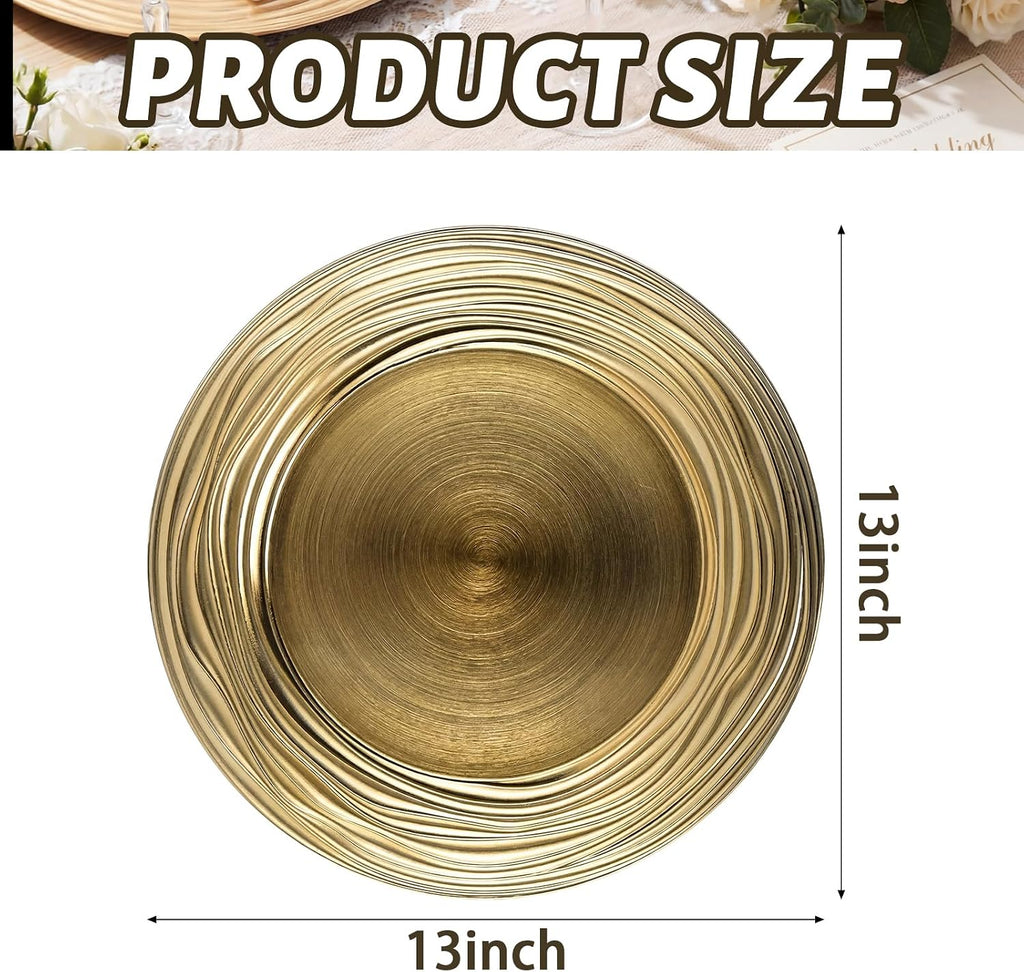 Gold Charger Plates 13 Inch Plastic Round Plates Bulk - Set of 12