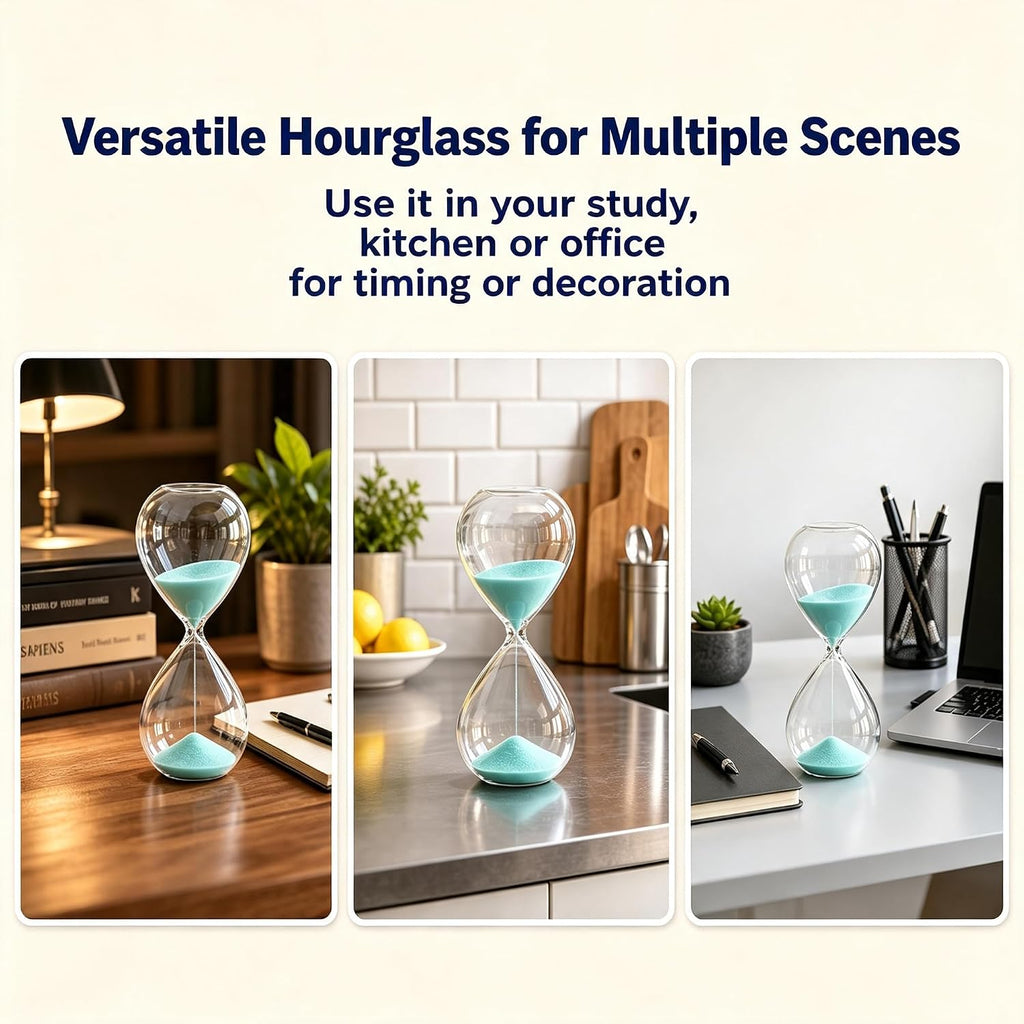 Hourglass, Light Blue Sand Timer, 15 Minute Hand-Blown Glass