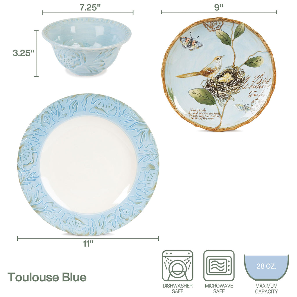 And Floyd Toulouse Blue 12 Piece Dinnerware Set, Service for 4