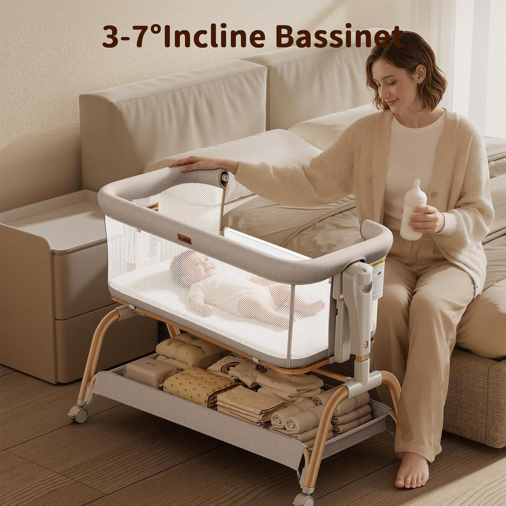 3 in 1 Baby Bassinet, Bedside Bassinet for Baby, Rocking Bassinet with Breathable Full-Mesh, Mattress and Soft Sheet
